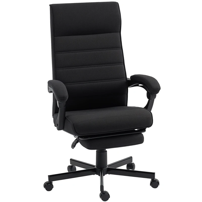 Vinsetto Office Chair, High Back Desk Chair, Swivel Recliner with Adjustable Height, Footrest and Padded Armrest, Black