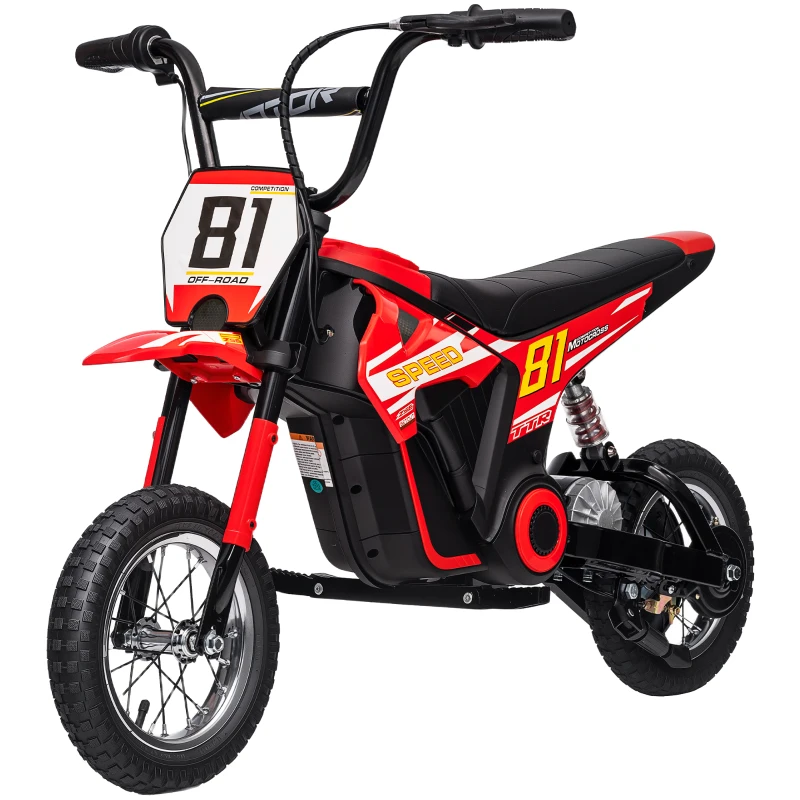 Qaba 24V Kids Motorcycle, Electric Dirt Bike with 250W Motor, Up to 9.9 MPH, 12" Inflatable Tires and Rear Suspension, Red