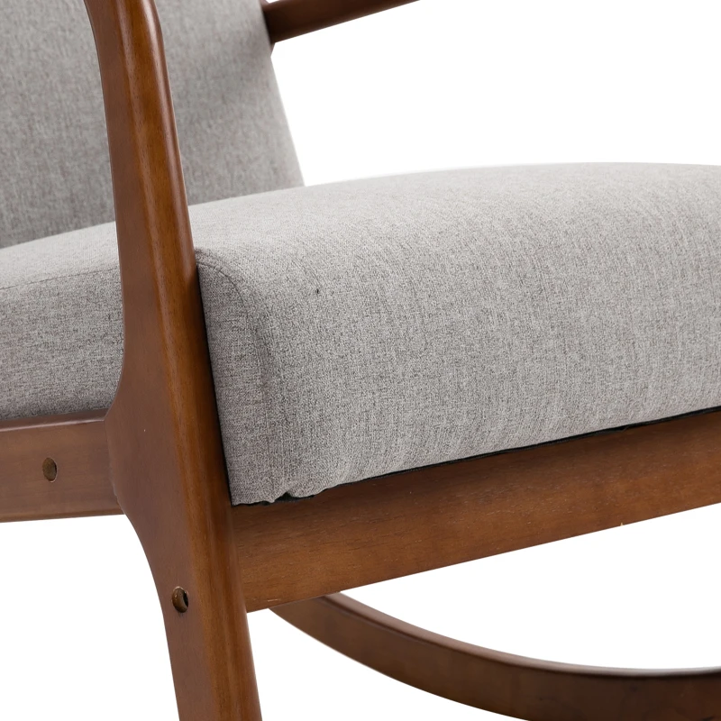 HOMCOM Upholstered Rocking Armchair with Wood Base and Linen Fabric Padded Seat for Living Room, Grey