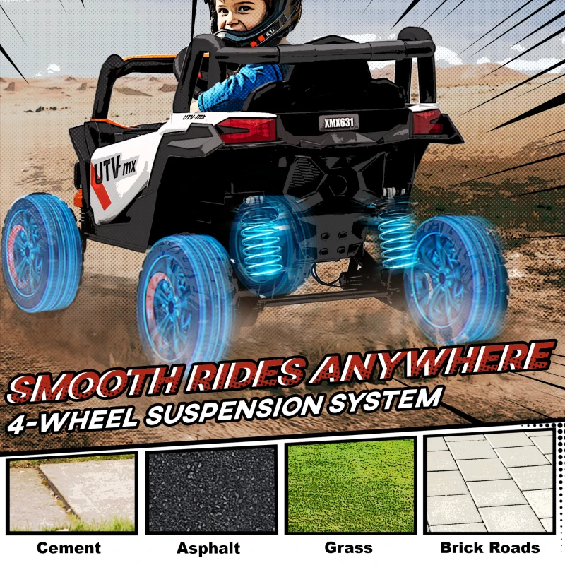 Qaba 12V Kids Ride On Car with Remote Control, Battery Powered Electric UTV with Spring Suspension for Aged 3-5 Years, Orange