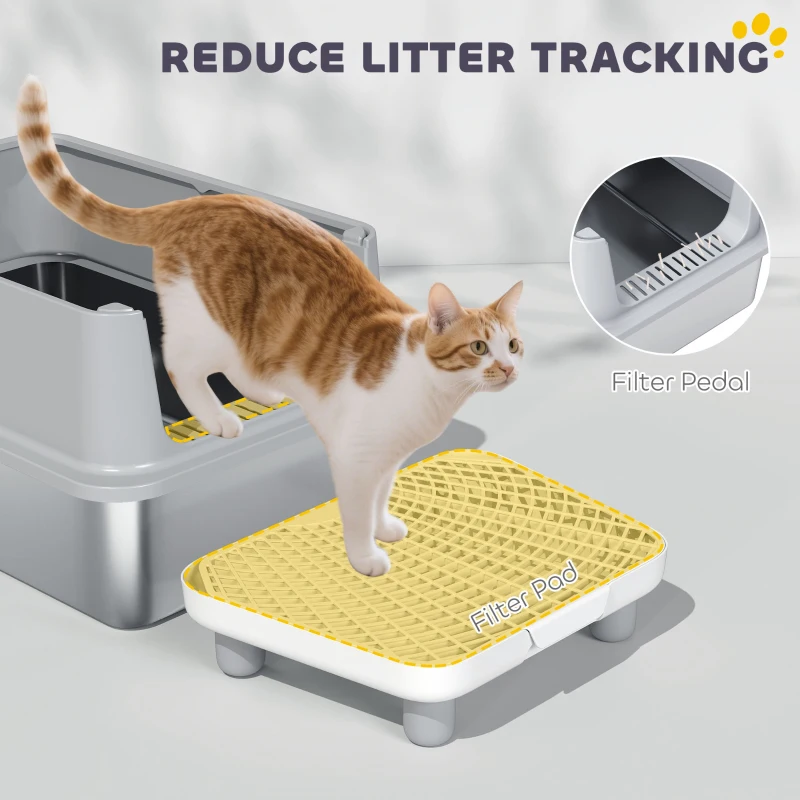 PawHut Extra Large Stainless Steel Cat Litter Box with Scoop & Pad, Anti-Urine Leakage, Easy Cleaning, Non-Sticky