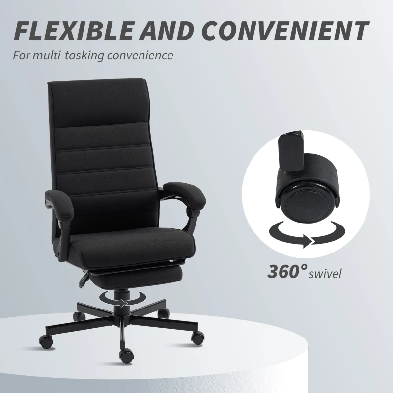 Vinsetto Office Chair, High Back Desk Chair, Swivel Recliner with Adjustable Height, Footrest and Padded Armrest, Black