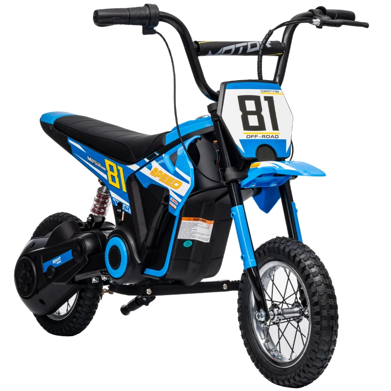 Qaba 24V Kids Motorcycle, Electric Dirt Bike with 250W Motor, Up to 9.9 MPH, 12" Inflatable Tires and Rear Suspension, Blue