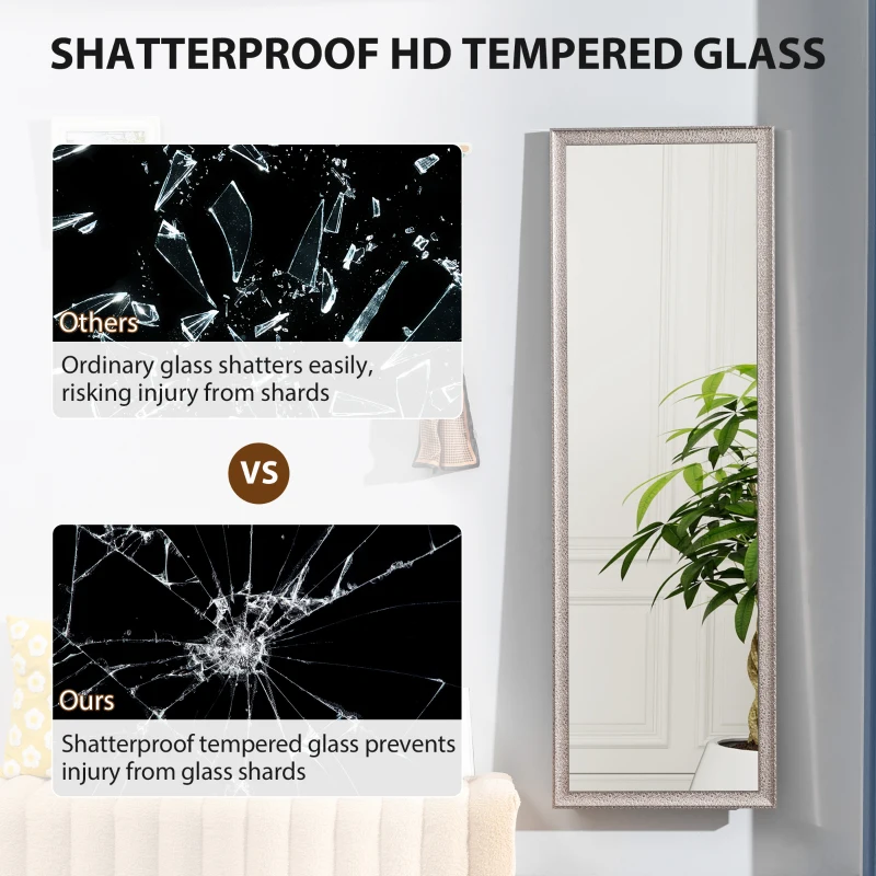 HOMCOM 64" x 21" Rectangular Full Length Mirror with Frame, Free Standing, Wall Mounted or Leaning, Gunmetal Silver