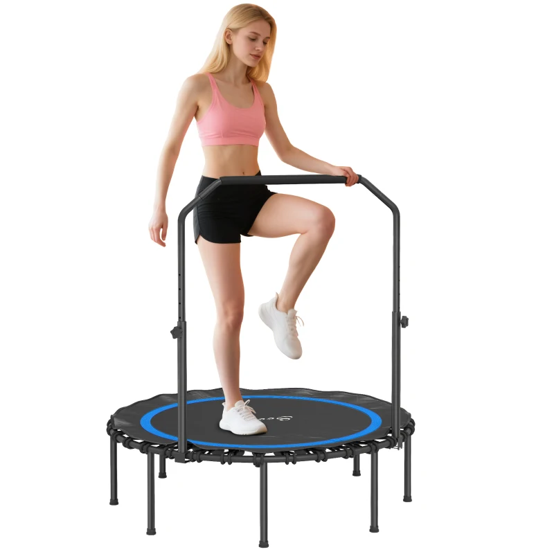 Soozier 45" Rebounder Trampoline for Adults, Foldable Mini Trampoline with Adjustable Handle Bar for Indoor Outdoor, Blue
