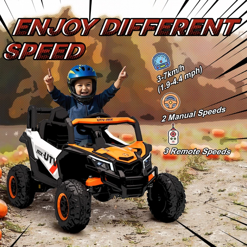 Qaba 12V Kids Ride On Car with Remote Control, Battery Powered Electric UTV with Spring Suspension for Aged 3-5 Years, Orange