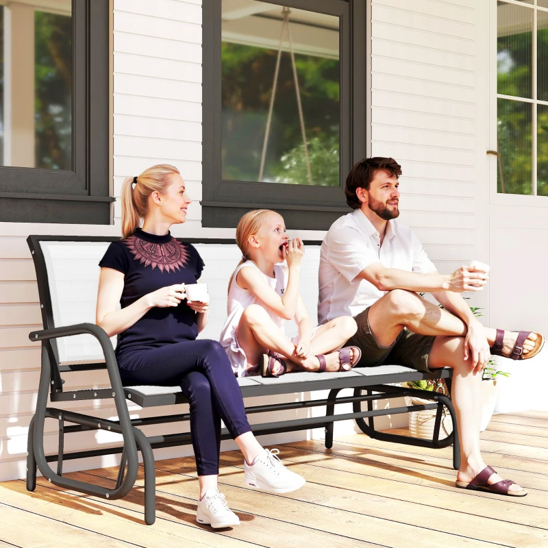 Outsunny 3-Person Outdoor Patio Glider Bench, Porch Glider Swing with 3 Seats, Breathable Mesh Fabric, Metal Frame, Cream White