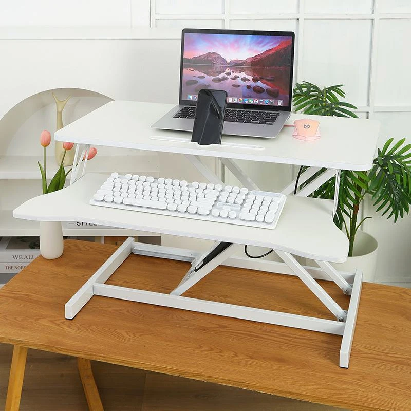 Desk Converter with Wide Keyboard Tray, Height Adjustable Sit to Stand Riser, Laptop Workstation, 31.5" L x 17" W x 4.5" H, White