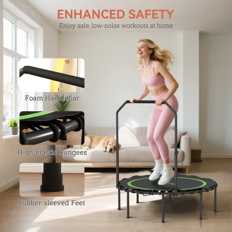 Soozier 45" Rebounder Trampoline for Adults, Foldable Mini Trampoline with Adjustable Handle Bar for Indoor Outdoor, Green