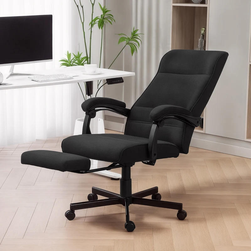 Vinsetto Office Chair, High Back Desk Chair, Swivel Recliner with Adjustable Height, Footrest and Padded Armrest, Black