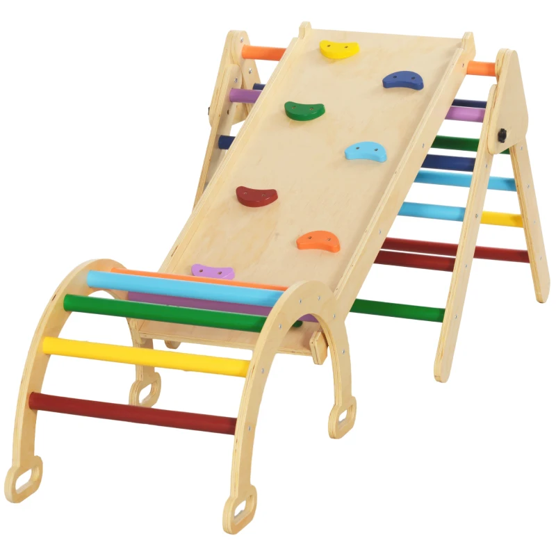Qaba 5 in 1 Wooden Pikler Triangle Set for 18-48 months, Multicolor