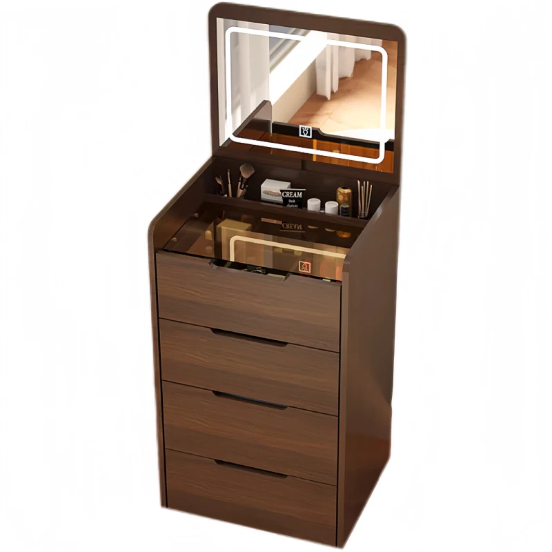 3-in-1 Vanity Desk with Flip Top Mirror, Compact Makeup Vanity Set with Visible Glass Desktop and 3 Drawers, 20" L x 16" W x 31.5" H, Walnut