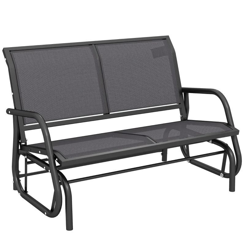 Outsunny Patio Double Glider Outdoor Steel Sling Fabric Gliding Bench Garden Swing Chair Heavy-Duty Porch Rocker Garden Loveseat Grey