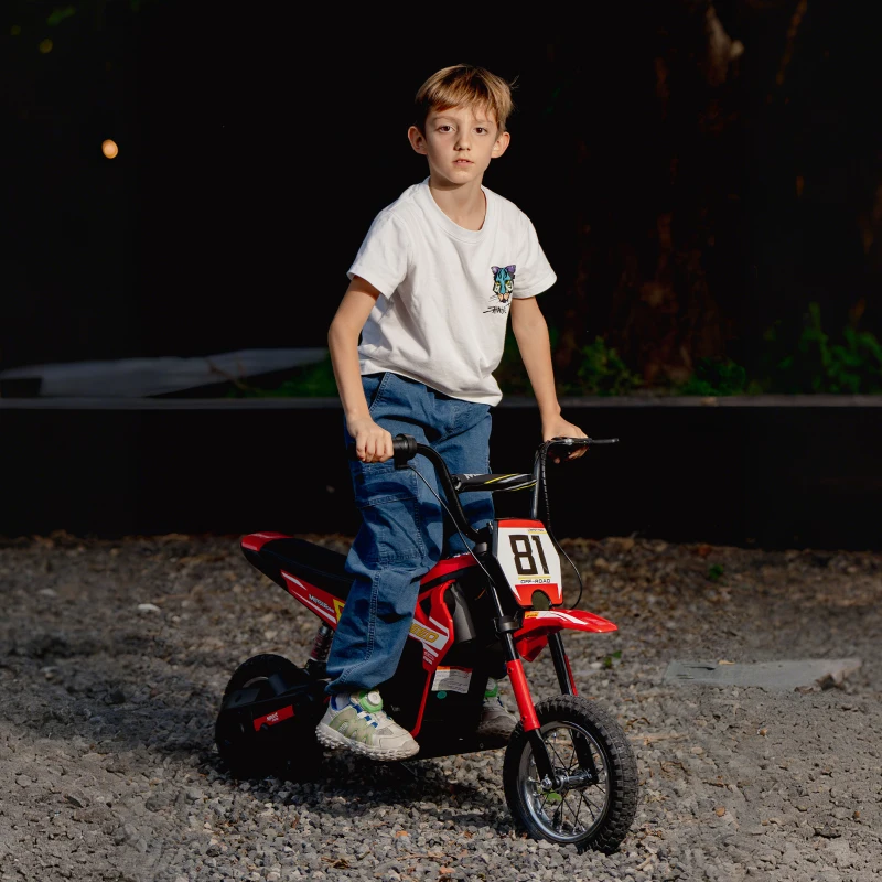 Qaba 24V Kids Motorcycle, Electric Dirt Bike with 250W Motor, Up to 9.9 MPH, 12" Inflatable Tires and Rear Suspension, Red