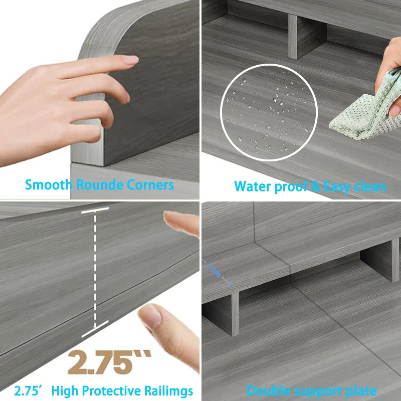 Practical Washer Dryer Countertop with Non-slip Pads, Wood Shelf Topper with Edge, Double Layer Organizer, 54" L x 27.5" W x 12" H, Gray+White