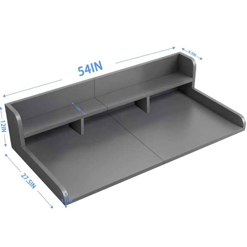 Practical Washer Dryer Countertop with Non-slip Pads, Wood Shelf Topper with Edge, Double Layer Organizer, 54" L x 27.5" W x 12" H, Grey