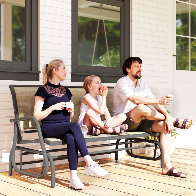 Outsunny 3-Seat Outdoor Glider Chair, Patio Rocking Chair, Steel Frame, Sling Fabric Seat for Garden, Backyard, Lawn, Brown