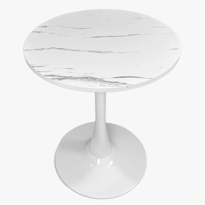 Marble Texture Round Dining Table with MDF Top and Steel Base, Easy to Install and Clean, 23.5" L x 20" W x 29" H, White Marble