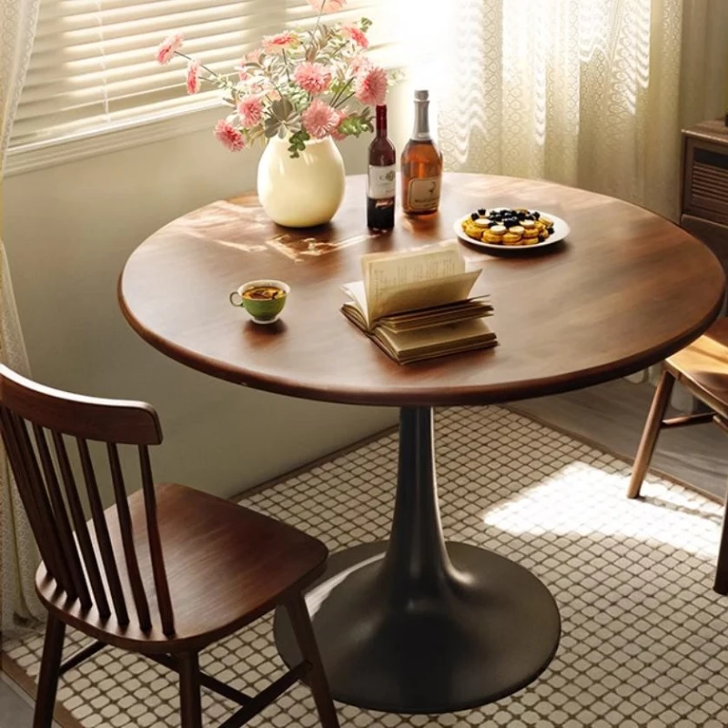 Modern Round Dining Table with Modern Design, MDF Top with Steel Base, Easy Assembly and Cleaning, 23.5" L x 23.5" W x 29" H, Walnut