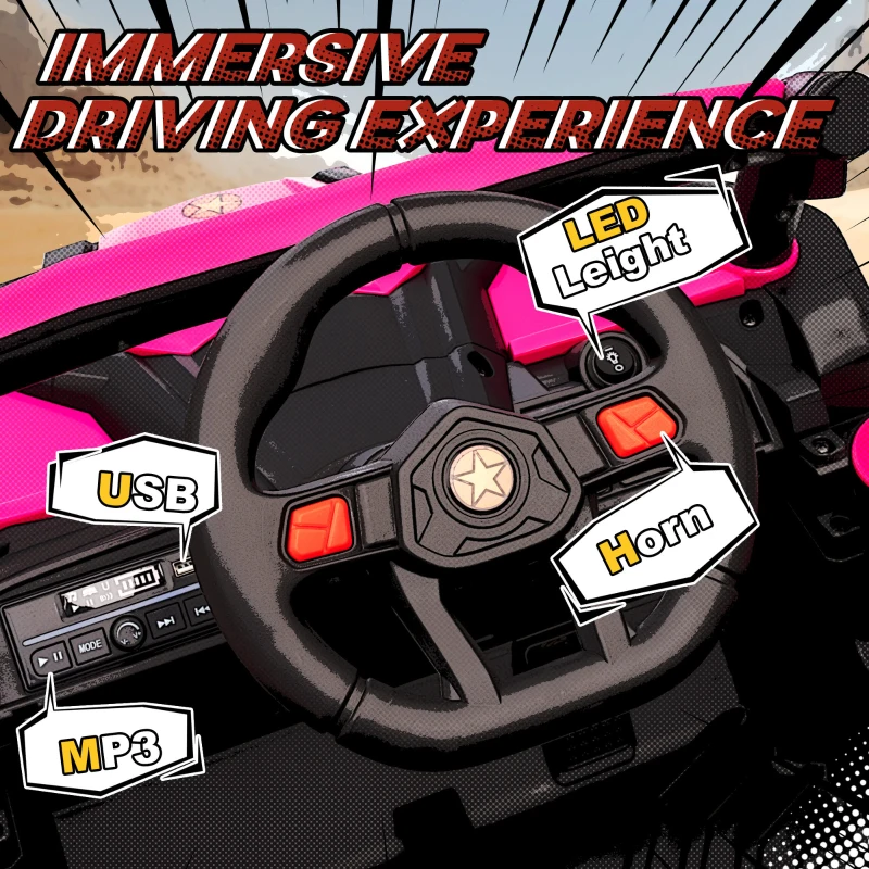 Qaba 12V Kids Ride On Car with Remote Control, Battery Powered Electric UTV with Spring Suspension for Aged 3-5 Years, Pink