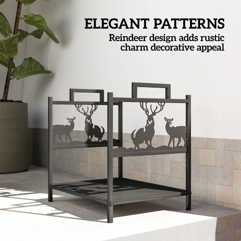 Outsunny Heavy Duty Log Stand, Firewood Rack Outdoor with Handles, Wood Storage Holder for Fireplace, Black