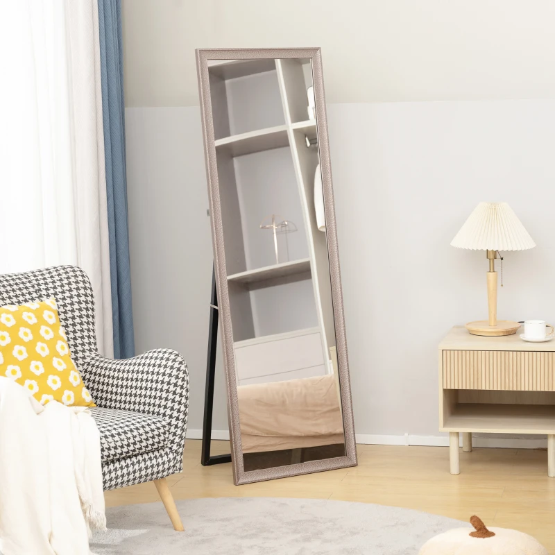 HOMCOM 64" x 21" Rectangular Full Length Mirror with Frame, Free Standing, Wall Mounted or Leaning, Gunmetal Silver