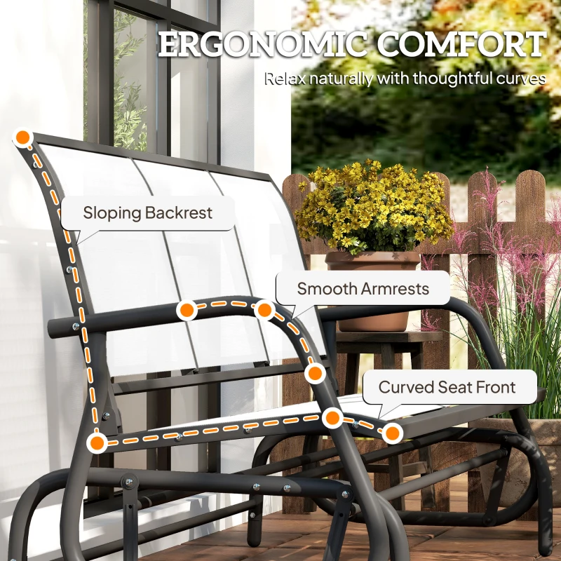 Outsunny 3-Person Outdoor Patio Glider Bench, Porch Glider Swing with 3 Seats, Breathable Mesh Fabric, Metal Frame, Cream White