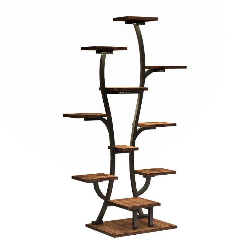 Indoor Plant Stand with Adjustable Grow Lights, Metal Vase-Shaped Plant Holder for Patio, 21.5″ L x 10″ W x 64.5″ H, Black+Dark Walnut