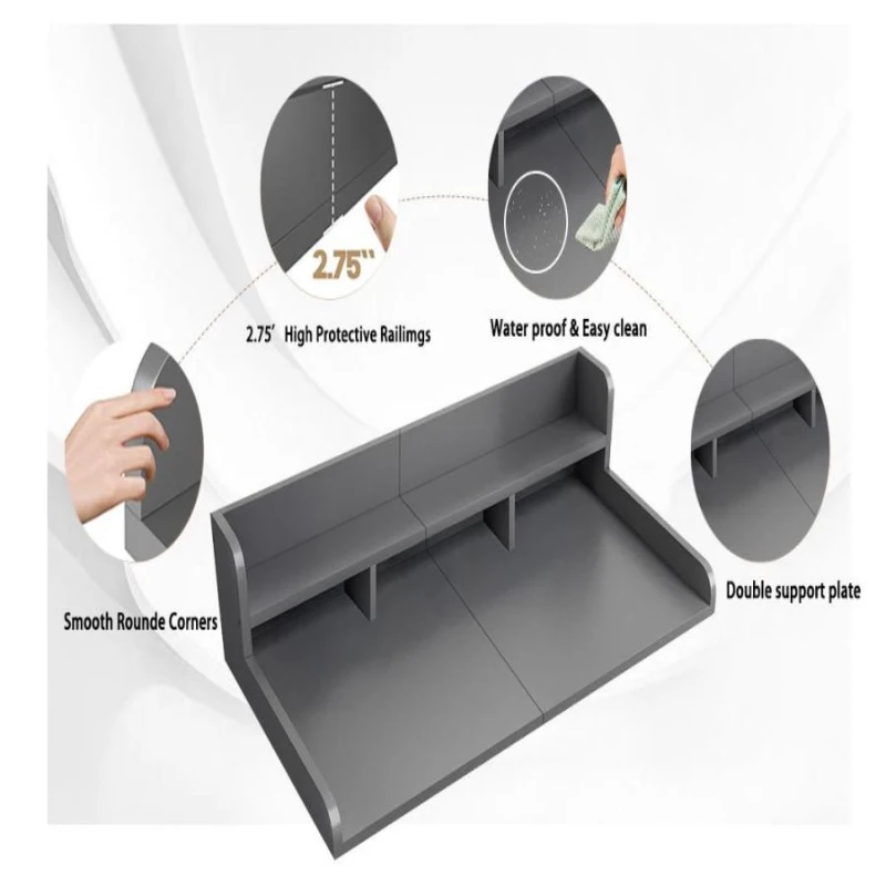 Practical Washer Dryer Countertop with Non-slip Pads, Wood Shelf Topper with Edge, Double Layer Organizer, 54" L x 27.5" W x 12" H, Grey