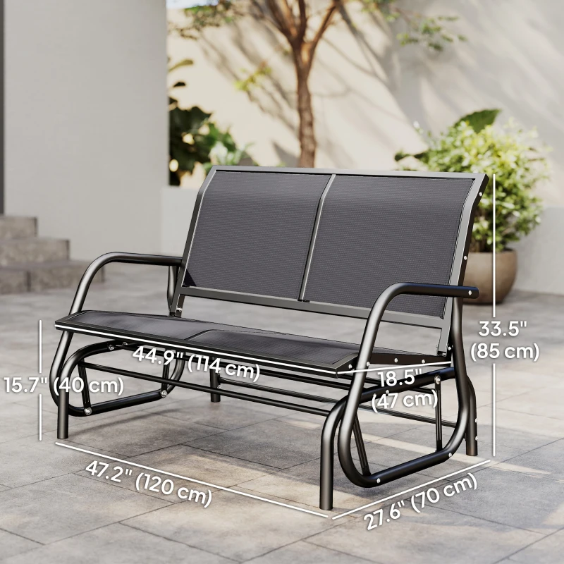 Outsunny Patio Double Glider Outdoor Steel Sling Fabric Gliding Bench Garden Swing Chair Heavy-Duty Porch Rocker Garden Loveseat Grey