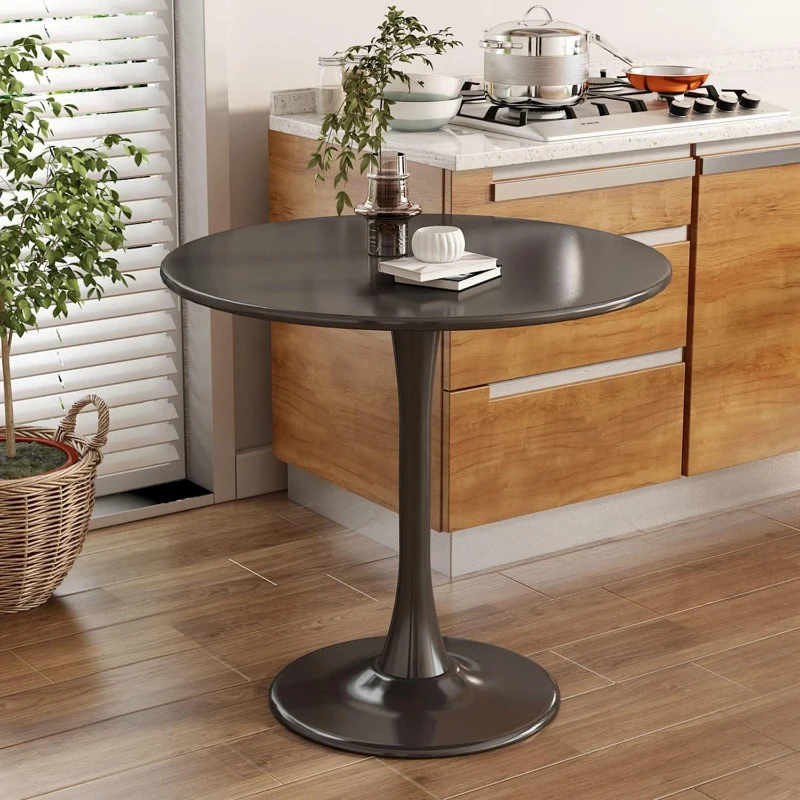 Modern Round Dining Table with Strong Metal Base, Kitchen Dining Room Furniture, Easy to Assemble and Clean, 31.5″ L x 31.5″ W x 29″ H, Black