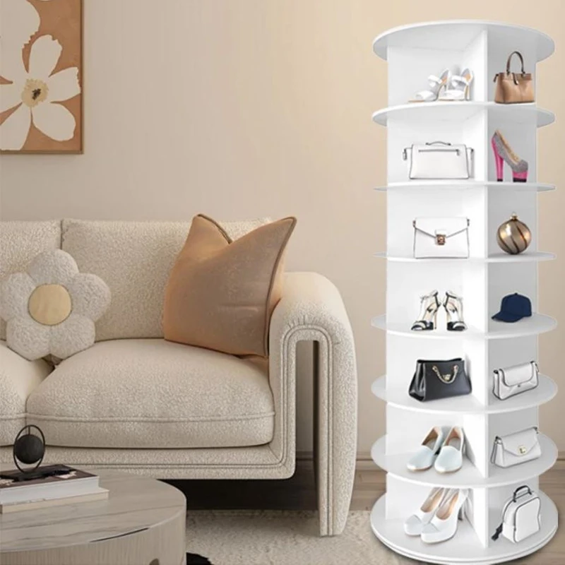 7-Tier Rotating Shoe Rack Tower with Sturdy Construction, 360-Degree Shoe Display with 28-Pair Capacity, 23.5" L x 23.5" W x 63.5" H, White