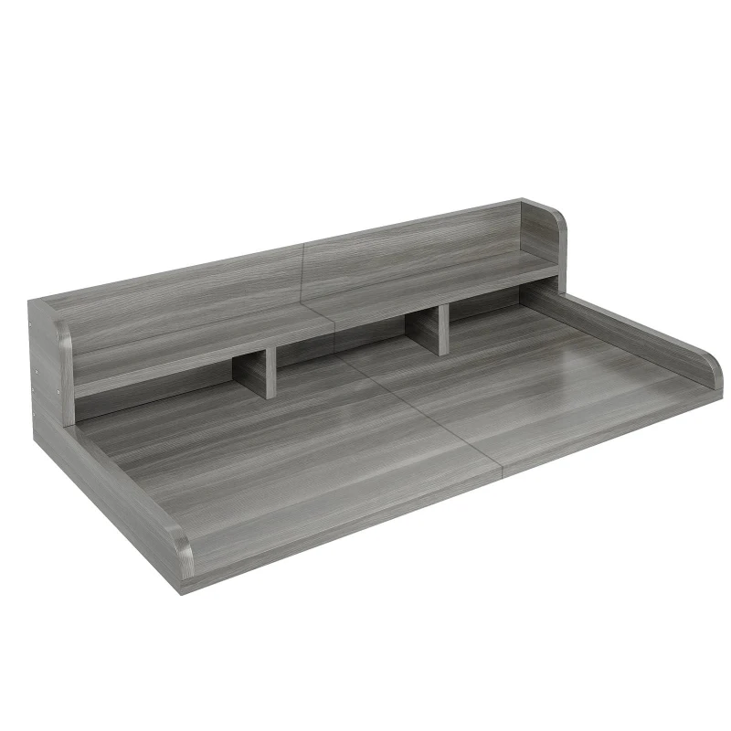 Practical Washer Dryer Countertop with Non-slip Pads, Wood Shelf Topper with Edge, Double Layer Organizer, 54" L x 27.5" W x 12" H, Gray+White