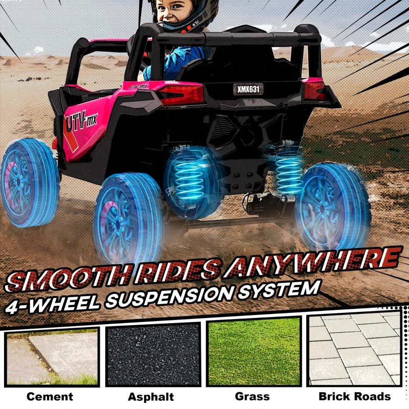 Qaba 12V Kids Ride On Car with Remote Control, Battery Powered Electric UTV with Spring Suspension for Aged 3-5 Years, Pink