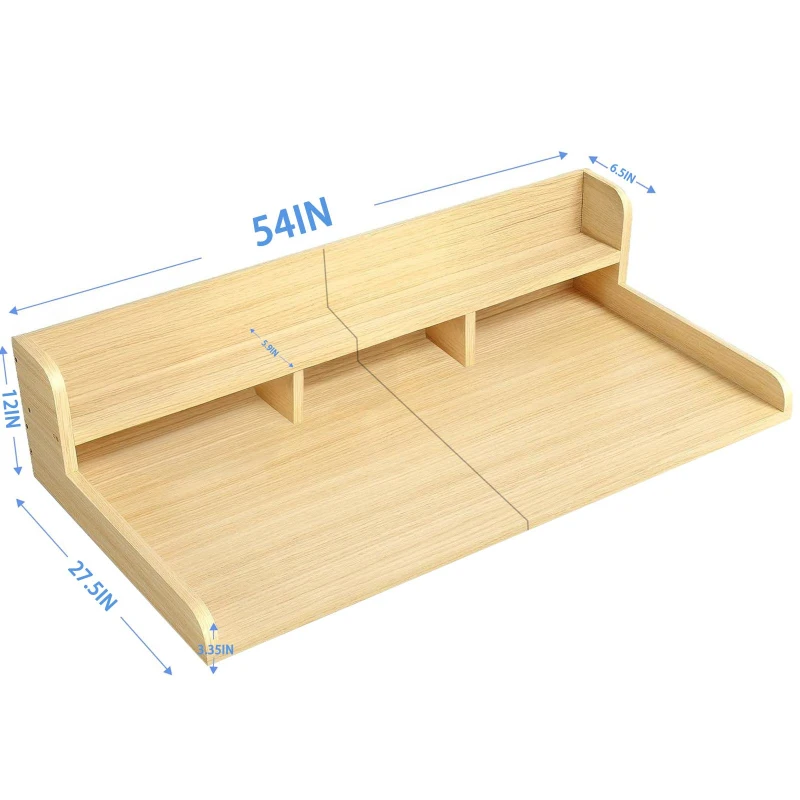 Practical Washer Dryer Countertop with Non-slip Pads, Wood Shelf Topper with Edge, Double Layer Organizer, 54" L x 27.5" W x 12" H, Oak