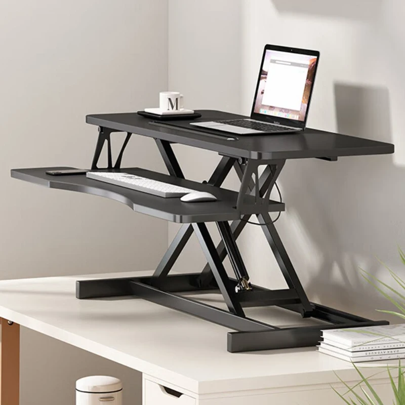 32" Desk Converter with Wide Keyboard Tray, Laptop Workstation, Height Adjustable Sit to Stand Riser, 32" L x 16.5" W x 4.5" H, Black