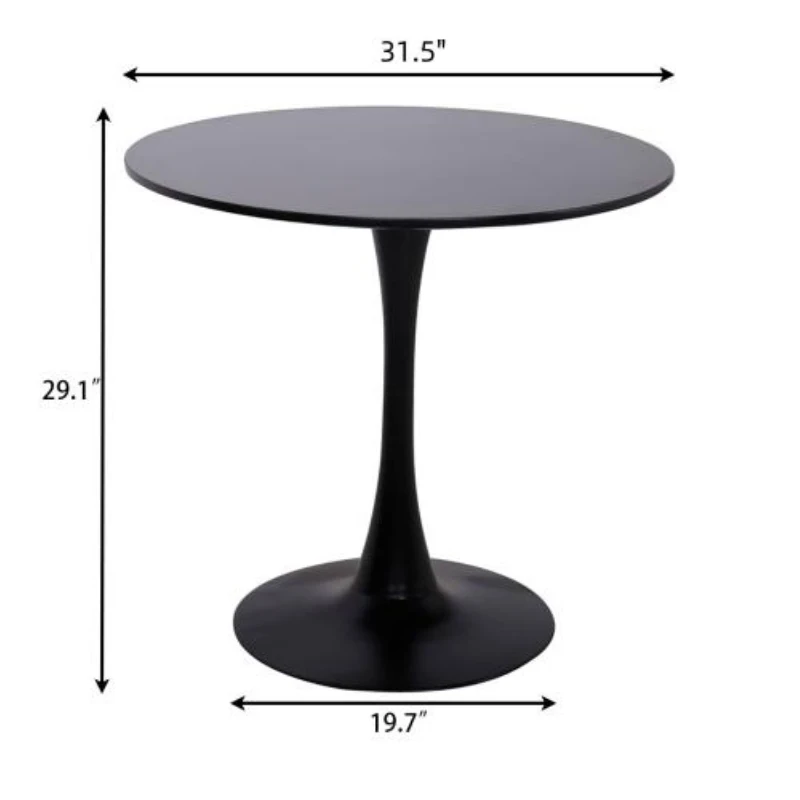 Modern Round Dining Table with Strong Metal Base, Kitchen Dining Room Furniture, Easy to Assemble and Clean, 31.5″ L x 31.5″ W x 29″ H, Black