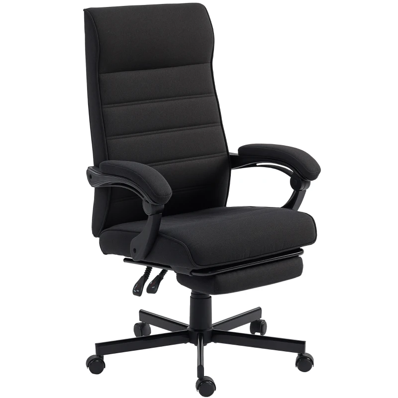 Vinsetto Office Chair, High Back Desk Chair, Swivel Recliner with Adjustable Height, Footrest and Padded Armrest, Black