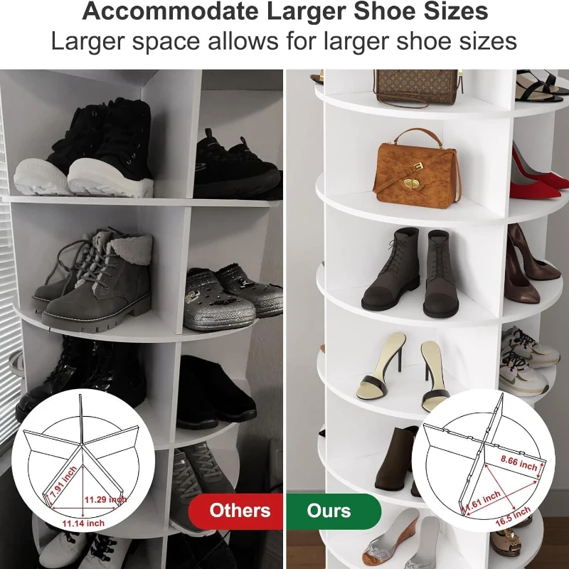 8-Tier Rotating Shoe Rack Tower, 360-Degree Spinning Shoe Display Organizer, Holds Up to 28 Pairs, 23.5" L x 23.5" W x 72" H, White