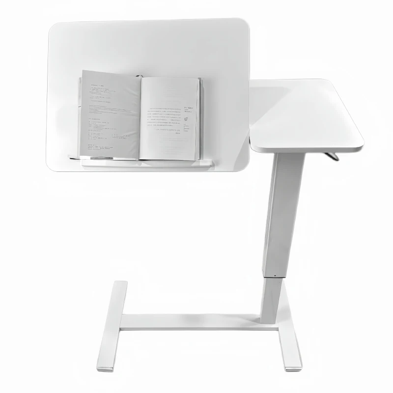 Overbed Bedside Desk with Tilting Tray, Mobile Rolling Laptop Stand, Height Adjustable Table with Wheels, 31.5″ L x 16″ W x 38″ H, White