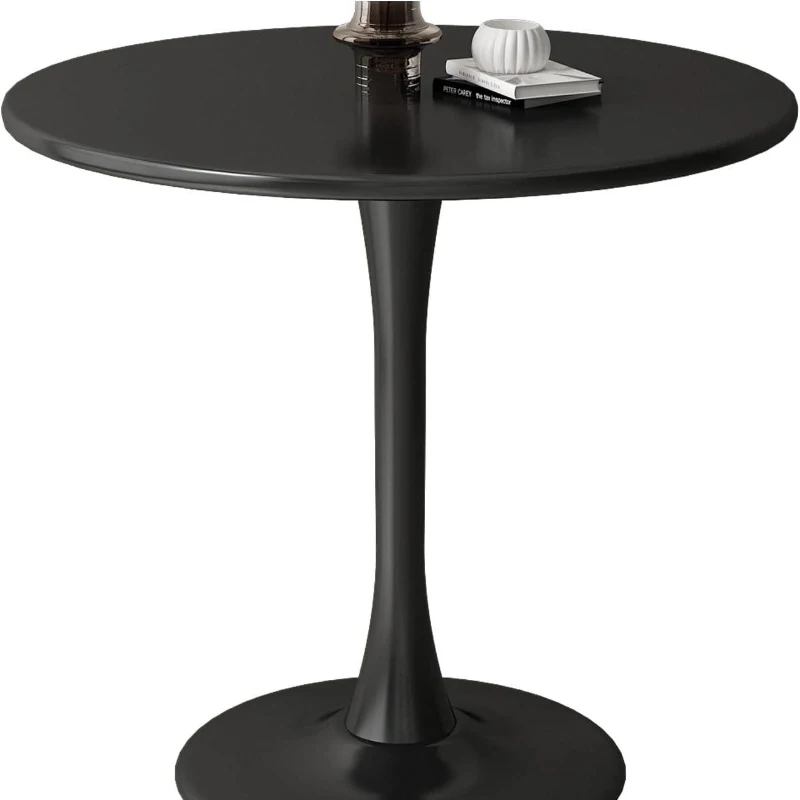 Modern Round Dining Table with Strong Metal Base, Kitchen Dining Room Furniture, Easy to Assemble and Clean, 31.5″ L x 31.5″ W x 29″ H, Black