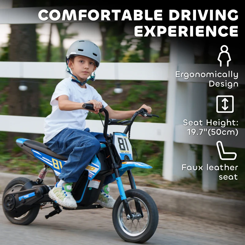 Qaba 24V Kids Motorcycle, Electric Dirt Bike with 250W Motor, Up to 9.9 MPH, 12" Inflatable Tires and Rear Suspension, Blue
