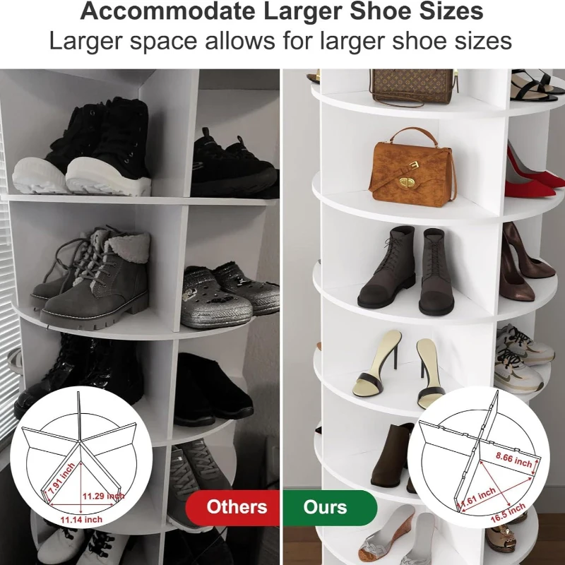 7-Tier Rotating Shoe Rack Tower with Sturdy Construction, 360-Degree Shoe Display with 28-Pair Capacity, 23.5" L x 23.5" W x 63.5" H, White