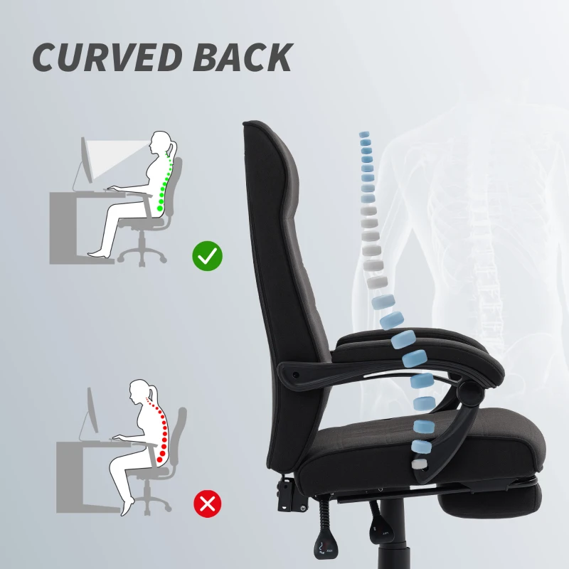 Vinsetto Office Chair, High Back Desk Chair, Swivel Recliner with Adjustable Height, Footrest and Padded Armrest, Black