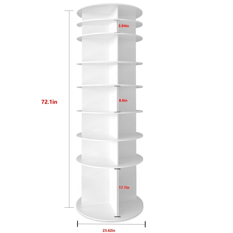 8-Tier Rotating Shoe Rack Tower, 360-Degree Spinning Shoe Display Organizer, Holds Up to 28 Pairs, 23.5" L x 23.5" W x 72" H, White