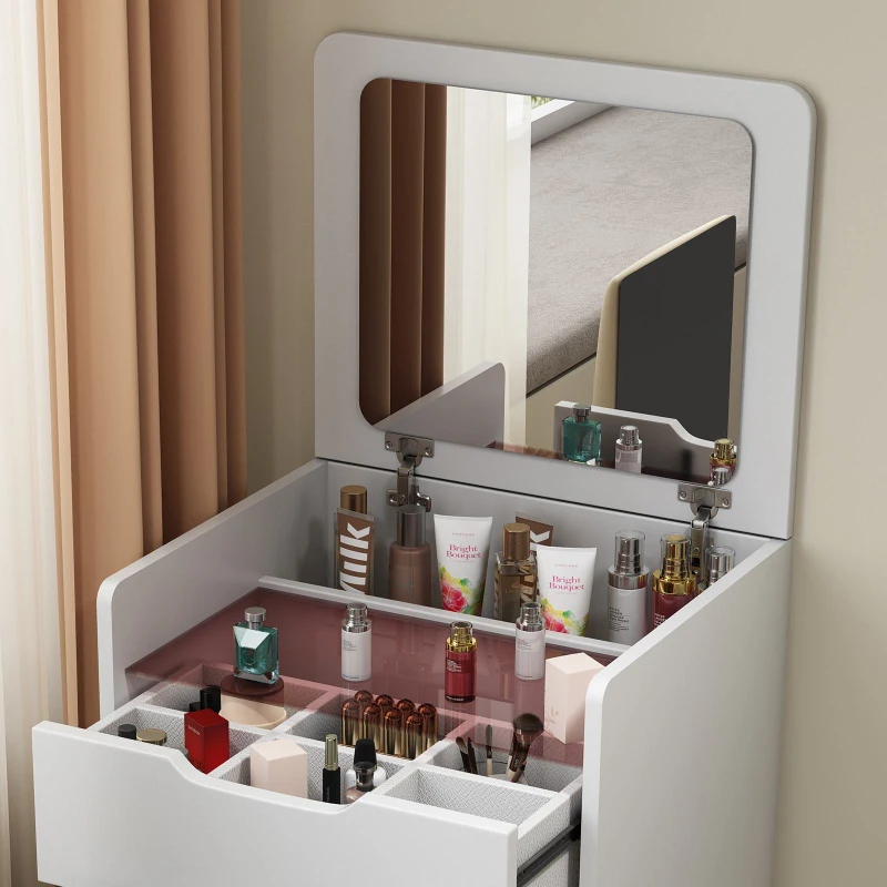3-in-1 Vanity Desk with Flip Top Mirror, Compact Makeup Vanity Set with Visible Glass Desktop, Dressing Table, 20" L x 17" W x 31.5" H, White