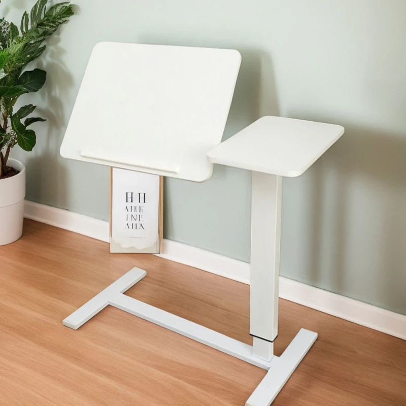 Overbed Bedside Desk with Tilting Tray, Mobile Rolling Laptop Stand, Height Adjustable Table with Wheels, 31.5″ L x 16″ W x 38″ H, White