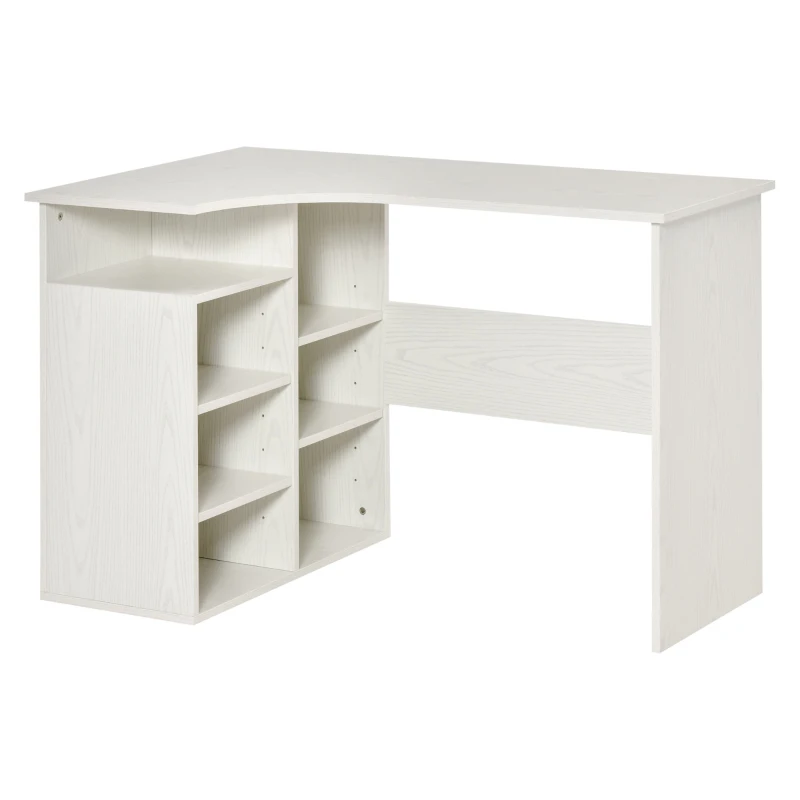 HOMCOM 47.25" L-Shaped Computer Desk, Writing Desk, Corner Desk with Storage Shelves for Home Office, Study, White