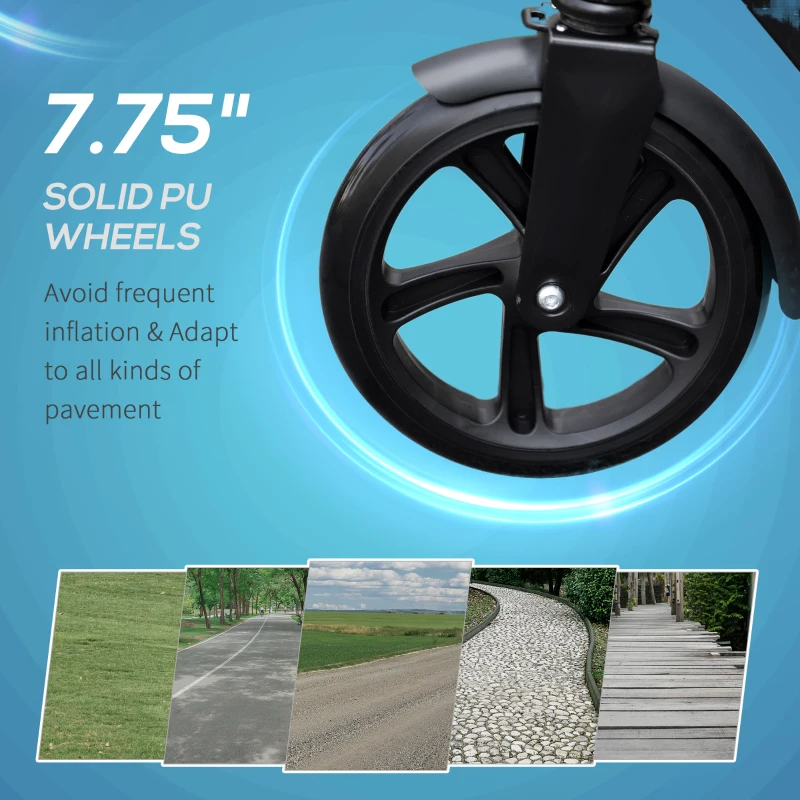 Soozier Kick Scooter for 12 Years and Up, Folding Scooter with 3-Level Height Adjustable Handlebar, Big Wheels and Rear Wheel Brake, Black