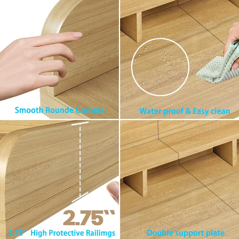 Double Layer Practical Washer Dryer Countertop with Non-slip Pads, Laundry Wood Shelf Topper with Edge, 54" L x 27.5" W x 12" H, Natural